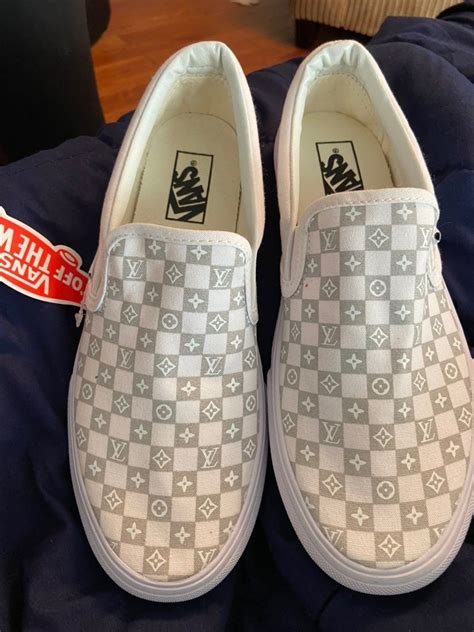 vans louis vuitton White Slip Ons 